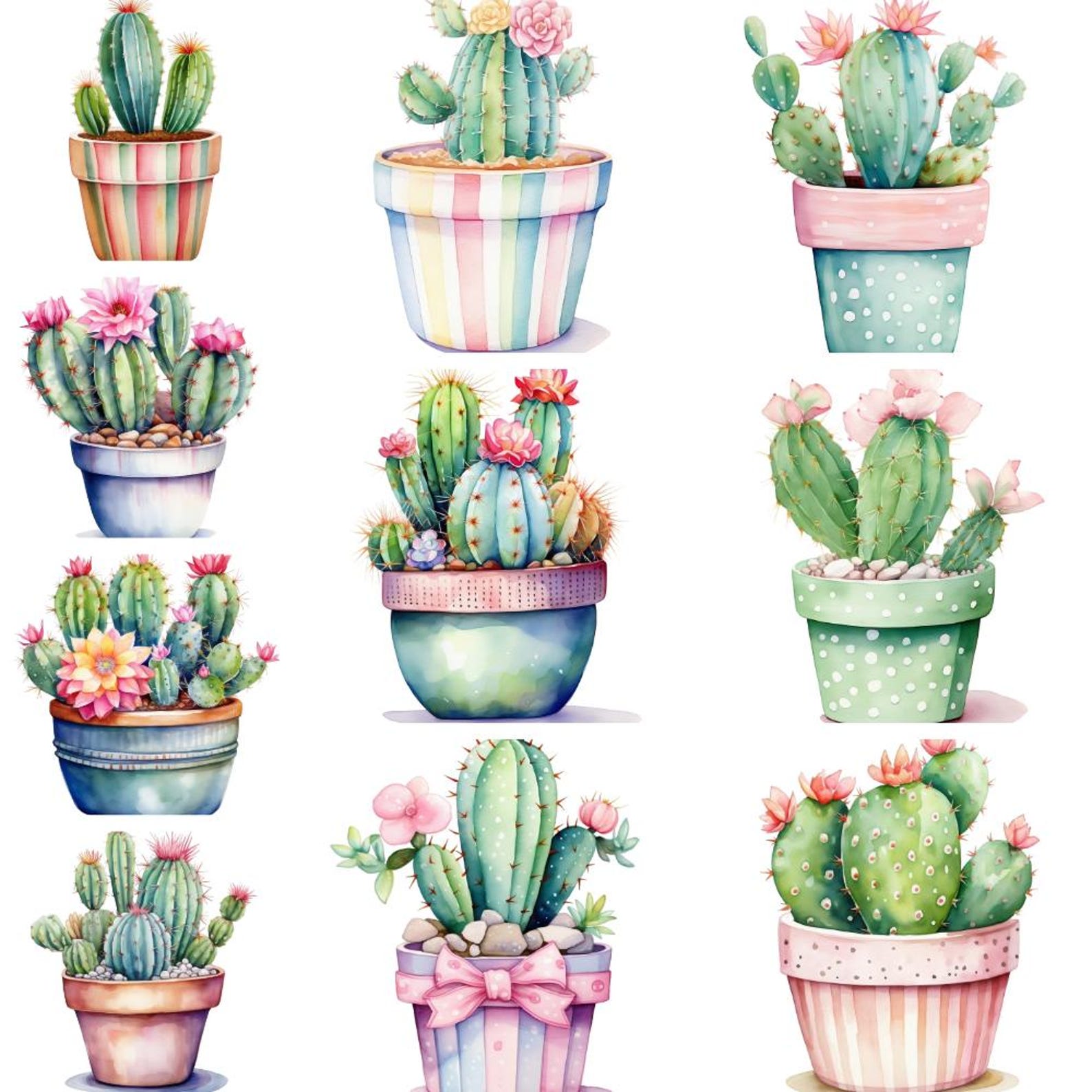 Watercolor Potted Cactus Clipart Graphics - Printable PNG Files ...
