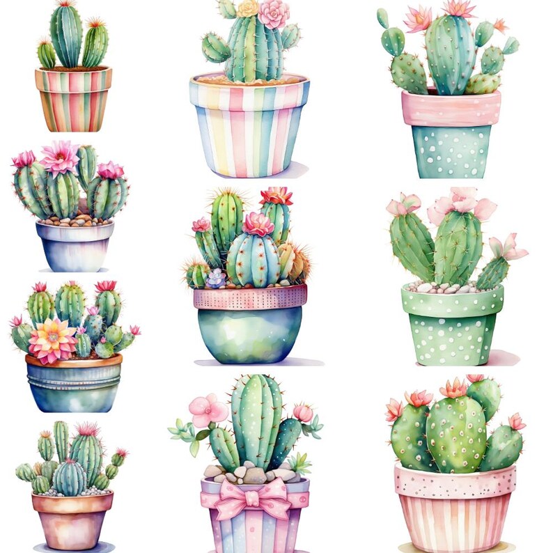 Watercolor Potted Cactus Clipart Graphics - Printable PNG Files ...