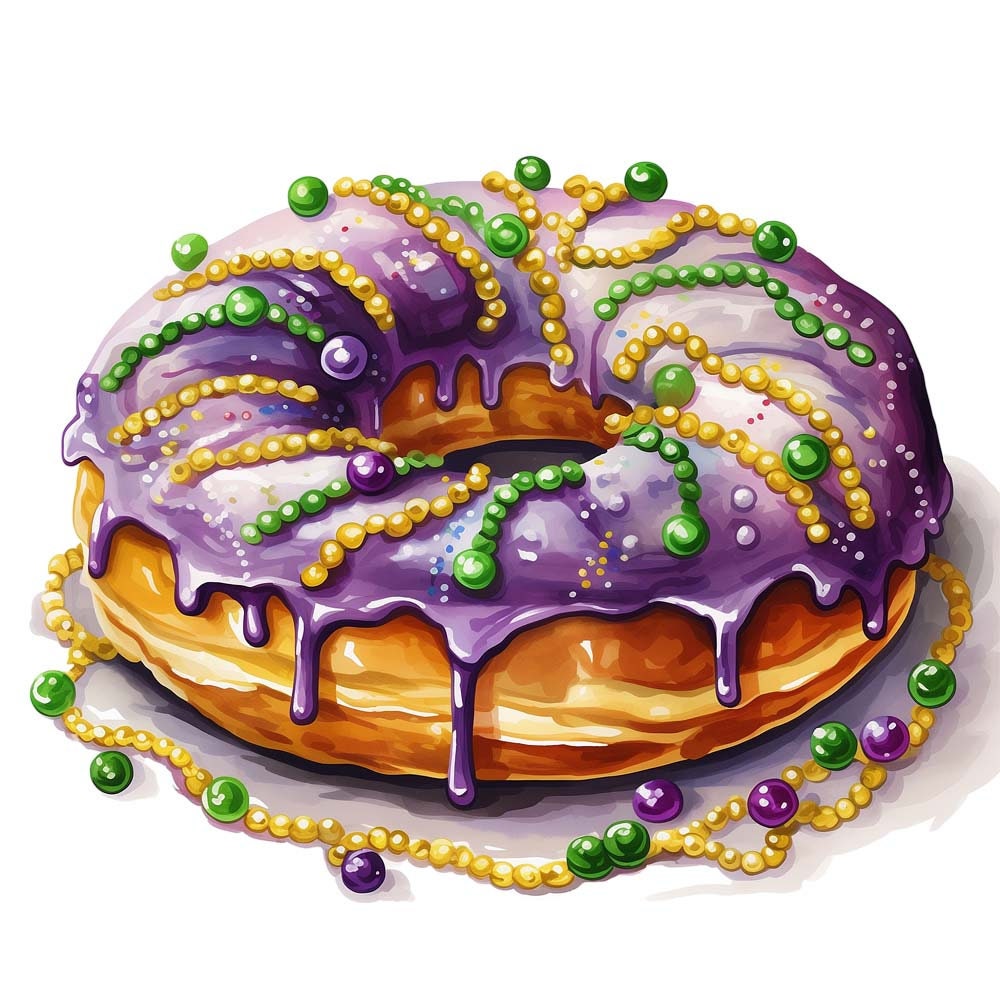 12 Watercolor Mardi Gras King Cake Clipart Graphics Bundle Digital PNG ...