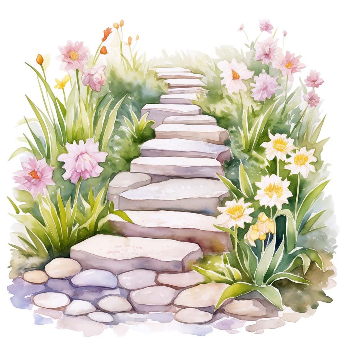 10 Watercolor Garden Stepping Stones Clipart Graphics Printable PNG ...