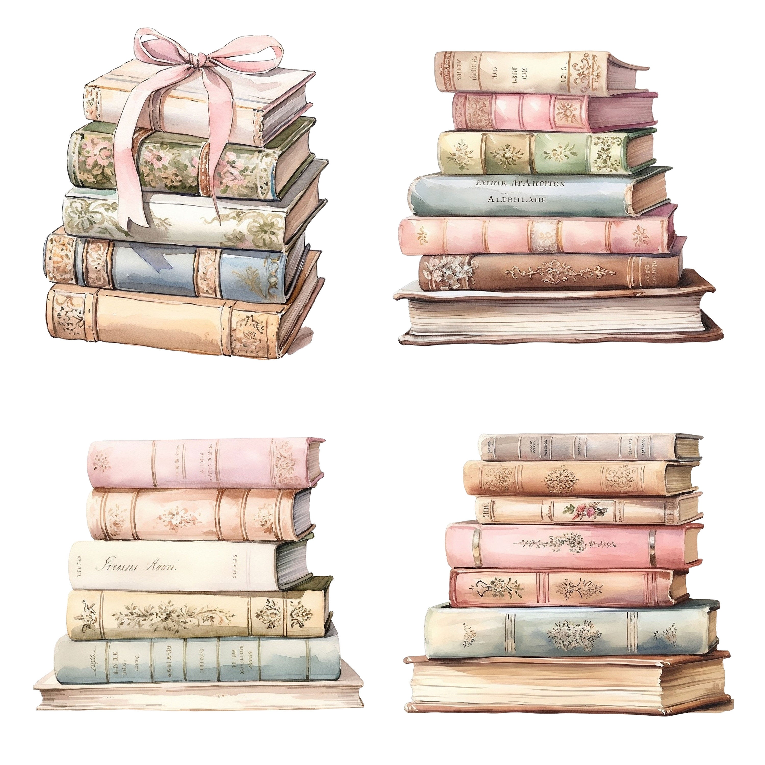 16 Pastel Cottage Shabby Chic Books Watercolor Clipart - Etsy