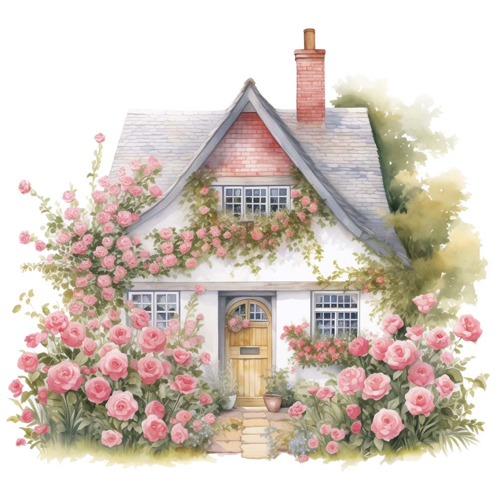 10 Rose Cottage Clipart Watercolor Graphics Bundle - Printable PNG ...