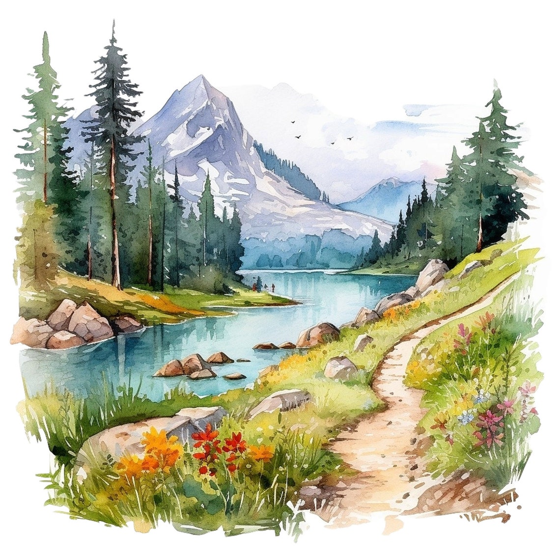 10 Watercolor Summer Mountain Hiking Trail Clipart Graphics Etsy
