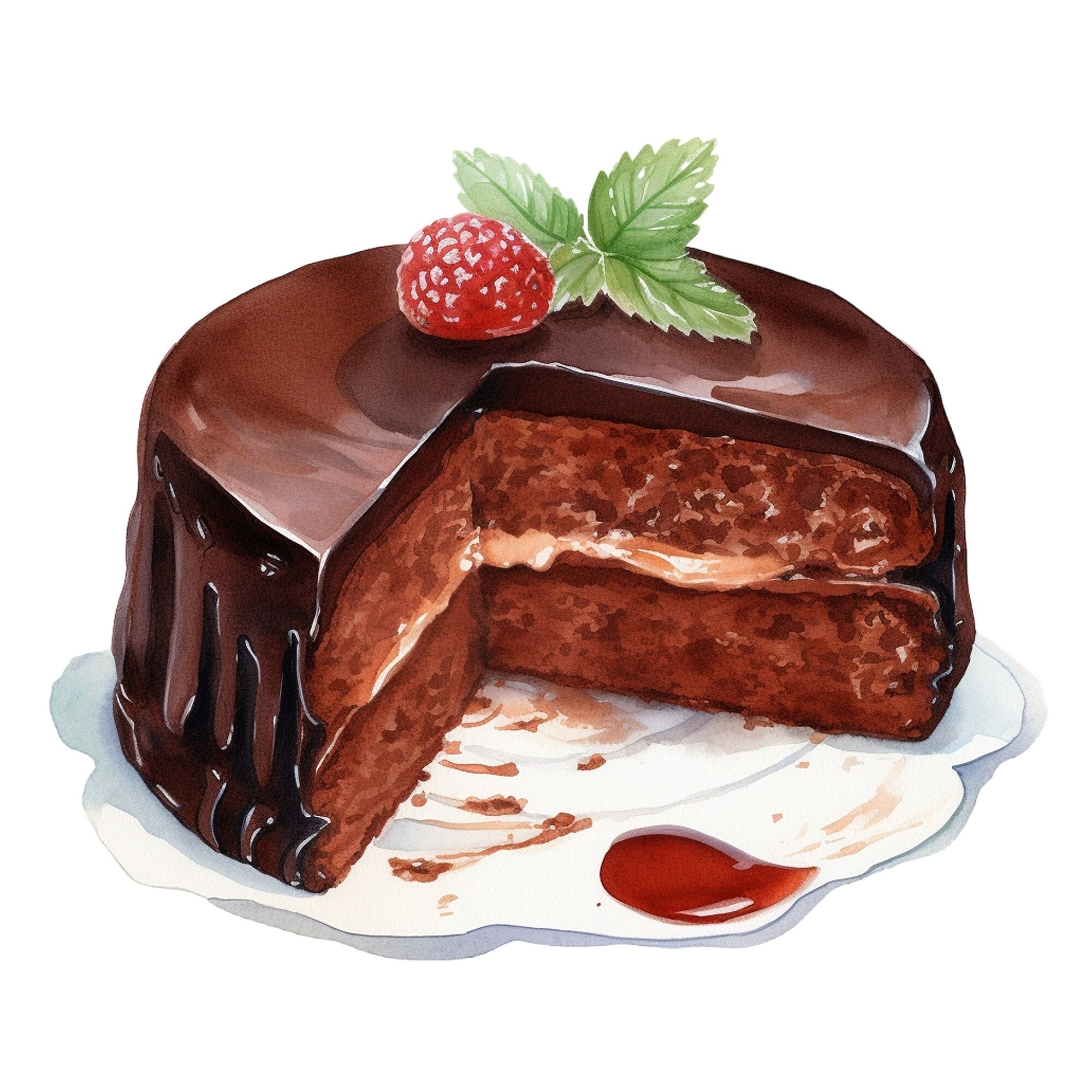 10 Watercolor Chocolate Cakes Clipart Digital Download PNG Files for