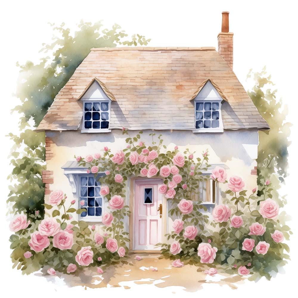 10 Rose Cottage Clipart Watercolor Graphics Bundle - Printable PNG ...