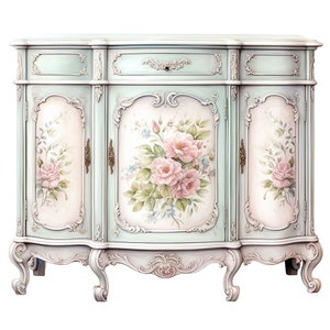 12 muebles de estilo shabby chic francés pastel, imágenes prediseñadas de acuarela: archivos PNG digitales para uso comercial, fondo transparente: Papercraft