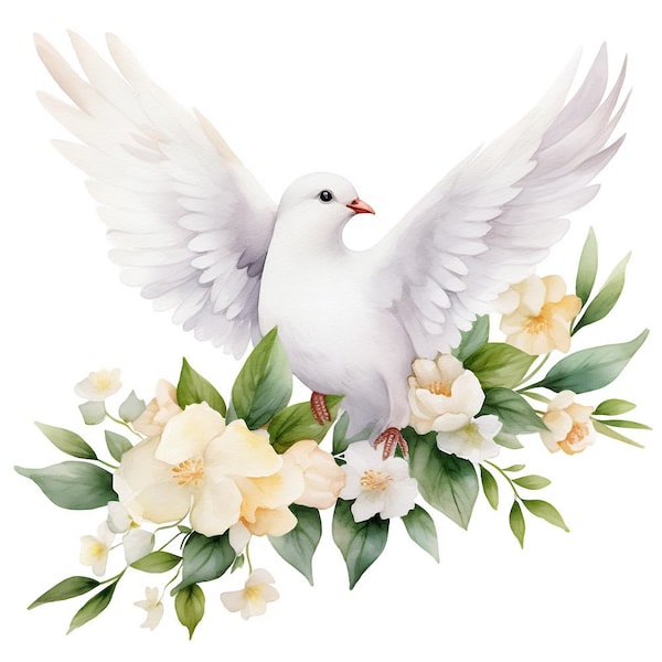 6 Watercolor White Dove Clipart Bird Graphics - Digital Download PNG Files For Commercial Use Transparent Background - Cards, Papercraft