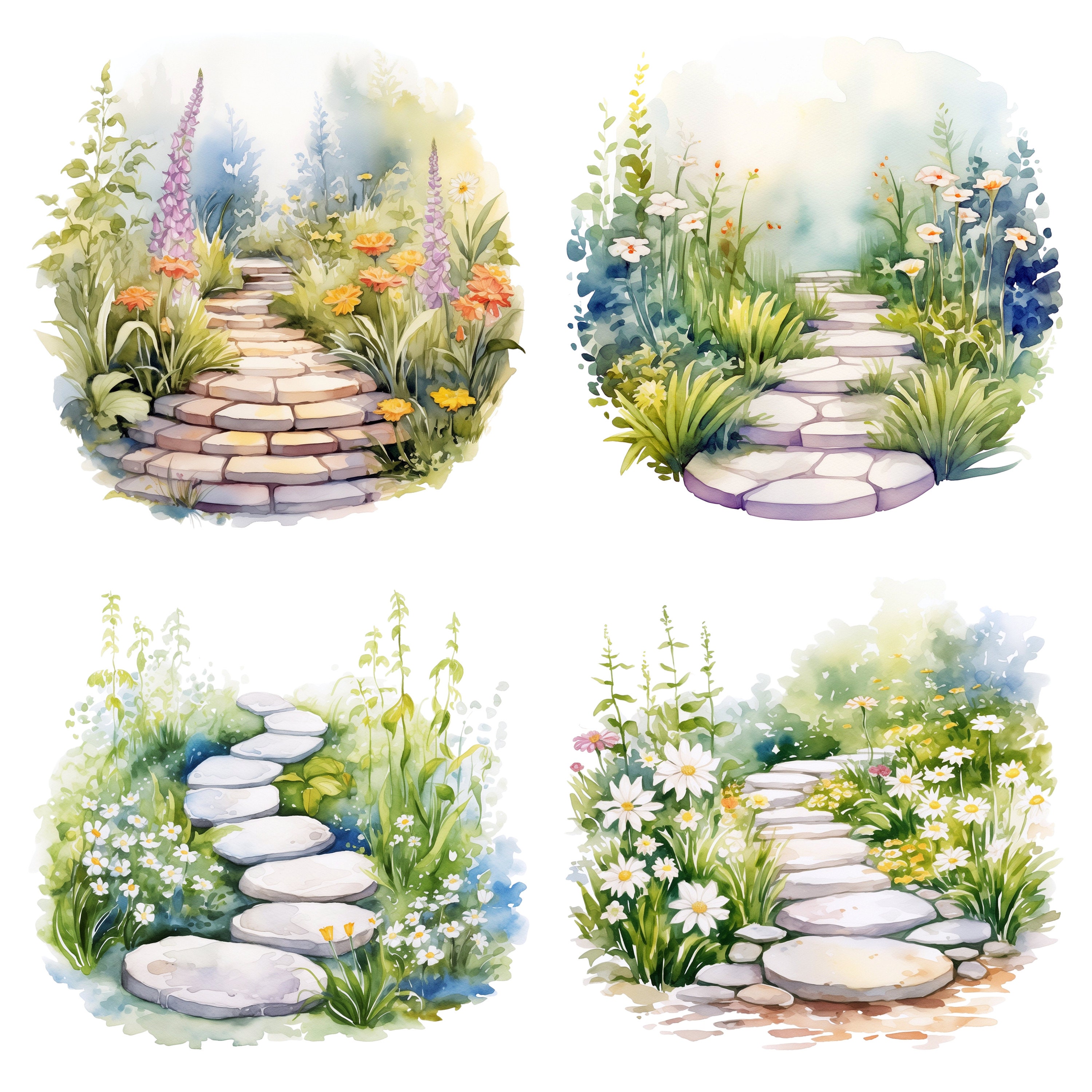 10 Watercolor Garden Stepping Stones Clipart Graphics - Printable PNG ...