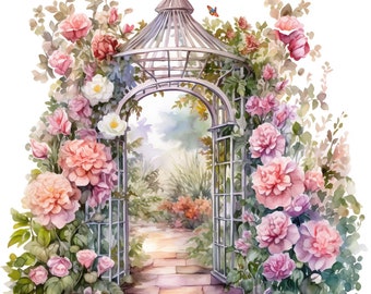 8 Watercolor Secret Garden Clipart – Printable PNG Graphics, Transparent Background, Papercraft, Cards