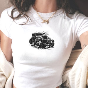 Y2K Hot Rod Babytee Shirt, 90s Style Crop Top