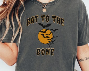 Camiseta linda de Halloween, camiseta divertida de Halloween, regalo para Halloween, camiseta de murciélago espeluznante de Halloween, camiseta de Halloween, camiseta de otoño, camiseta de colores cómodos