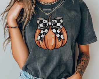 Comfort Colors Pumpkin Shirt: Retro Bow Fall Tee