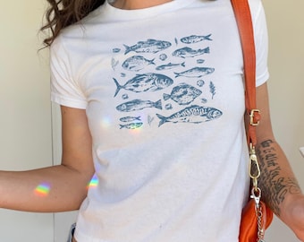 Camiseta de bebé con animales marinos Y2K: top corto estilo años 90
