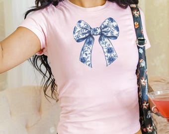 Coquette Bow Print Baby Tee: Y2K Crop Top