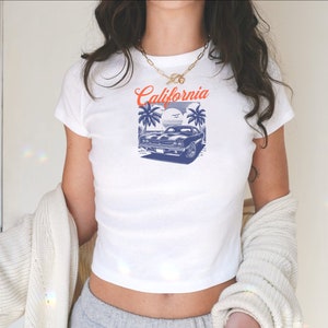 California Graphic Baby Tee: Y2K 90s Crop Top