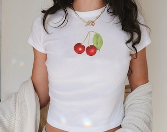 Y2K Cherries Graphic Baby Tee: 90s Crop Top Style