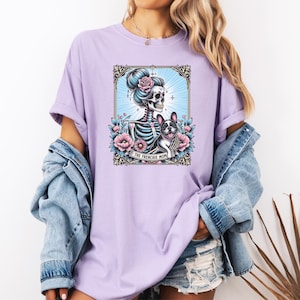 French Bulldog Shirt, Comfort Colors Frenchie Dog Mom Tarot Card T-shirt, French Bulldog Skeleton Tee, Mother's Day Gift, Dog Mom Shirt Orchid