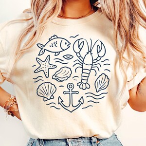 Comfort Colors Sea Life-shirt: handgetekende oceaandieren-T-shirt