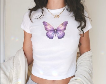 Maglietta Y2K Babytee, maglietta a farfalla, maglietta stile crop top anni '90, maglietta Coquette Clothing, maglietta Gen Z, maglietta retrò 2000, regalo carino per la fidanzata