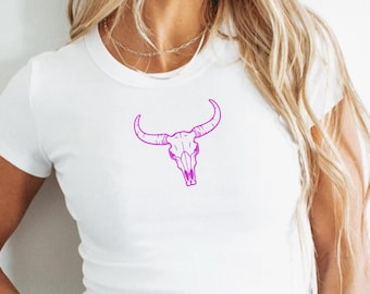 Cowgirl Y2K Baby T-shirt: Boho Koskalle Grafisk Crop Top