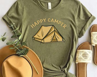 Camiseta de campista feliz, linda camiseta de camping, camiseta de camping, camiseta para amantes de las actividades al aire libre, regalo para campista, camiseta de campista feliz, regalo de camping