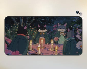 cat witches MTG playmat cute cats desk mat Lorcana TCG playmat anime aesthetic mousepad | commander zones 14 x 24"