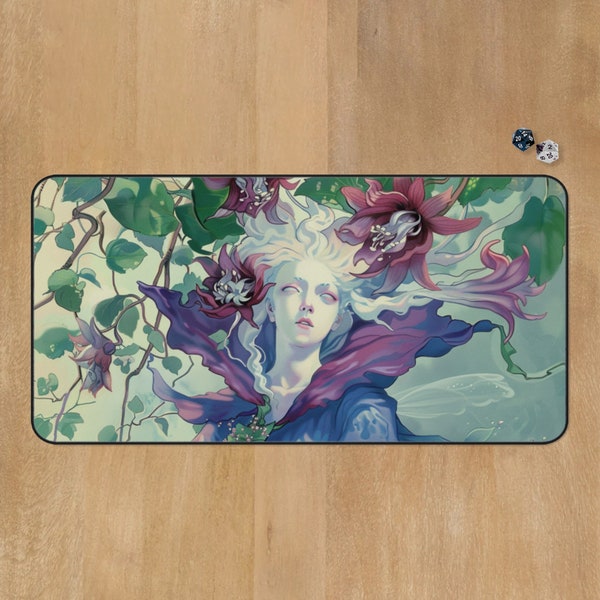 oona, queen of the fae MTG playmat floral fairy desk mat lorcana TCG playmat pastel faerie desk pad