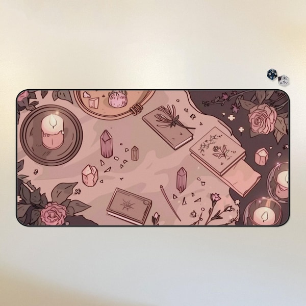 witch table MTG playmat cute anime desk mat Lorcana TCG playmat pink witchy aesthetic mousepad | commander zones 14 x 24"