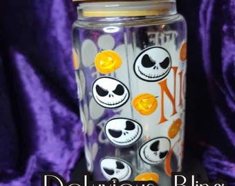 Ghost Skellington Halloween  Glass Can Cup