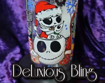 Ghost Skellington Halloween  Glass Can Cup