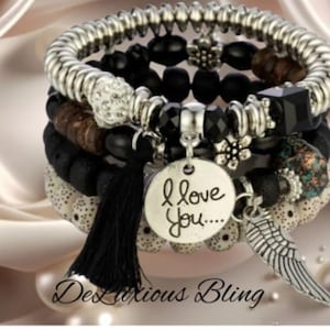 Bohemian Feather Stackable Charm Bracelet