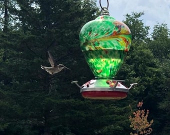 Mangeoires d'extérieur en verre pour colibris Décoration de jardin en verre et décoration d'arrière-cour pour jardin Décoration d'arrière-cour Meilleur cadeau pour les amateurs d'oiseaux Vert