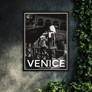 VENICE TRAVEL POSTER - Gondolier by the Rialto Bridge - Italy Travel Poster - Venice Poster - Framed Art - Read Description