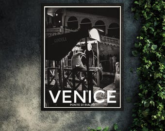 Venice Gondola Print: Rialto Bridge, Italy Travel Poster
