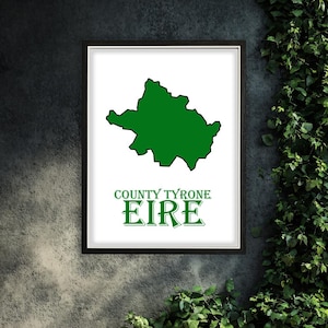 County Tyrone Outline Framed Poster - Ireland Poster - Framed Art - Eire Art - Read Description