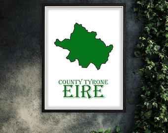 County Tyrone Ireland Poster: Green Outline Framed Art