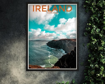 IRELAND TRAVEL POSTER - Horn Head - County Donegal - Ireland Poster - Framed Art - Read Description
