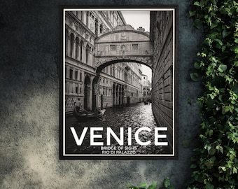 Venice Travel Poster: Bridge of Sighs, Italy - Framed Art