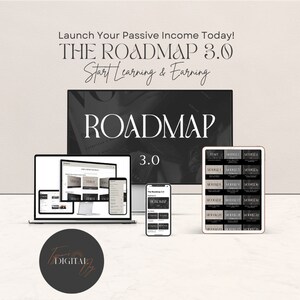 Può includere: Un prodotto digitale chiamato "The Roadmap 3.0" è visualizzato su più dispositivi, tra cui un laptop, un tablet e uno smartphone. Il prodotto è un corso che insegna alle persone come iniziare a imparare e guadagnare un reddito passivo. Il corso è diviso in moduli, e ogni modulo è rappresentato da un piccolo quadrato sullo schermo. Il corso è progettato per aiutare le persone a lanciare il loro reddito passivo oggi.