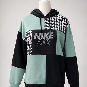 Custom Upcycled Nike Hoodie | Handmade Nike Patchwork Hoodie | One of a Kind Reworked Sweatshirt | Sustainable Wearable Art