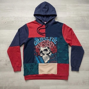 Upcycled Grateful Dead Patchwork Hoodie One-of-a-Kind Vintage Band Hoodie | Sustainable Handmade Sweatshirt | Deadhead Clothing