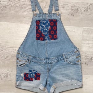 Upcycled Phish Inspired Overall Shorts Size 6 | Festival Denim Overalls | Grateful Dead Style | Patchwork Overalls | Sustainable Clothing