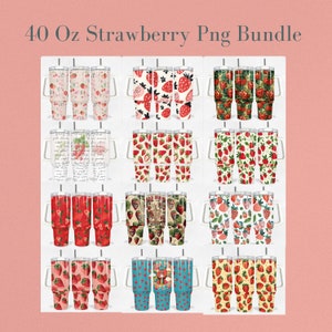 Strawberry 40 Oz Tumbler Wrap Bundle Spring Wraps Sublimation Digital Download Strawberry PNG Floral Kawaii Coquette Skeleton 40 Oz Wrap