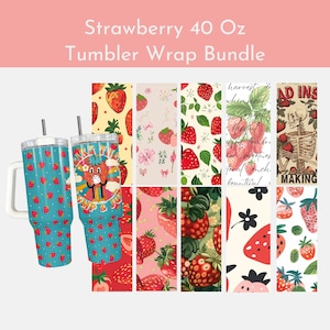 Strawberry 40 Oz Tumbler Wrap Bundle Spring Wraps Sublimation Digital Download Strawberry PNG Kawaii Coquette Skeleton Floral 40 Oz Wrap