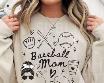 Baseball Mom PNG, Doodle Hand Drawn Baseball Png,Baseball Mama SVG,Instant Digital Download Only,Doodle Art Baseball Png,Baseball Mom Design