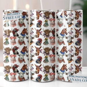 Farm Animal Tumbler Wrap, 20 Unzen Skinny Sublimationsbecher Design, Farmer Sublimation Wrap, Landwirtschaft Kuh Schaf Schwein Huhn PNG Downloads
