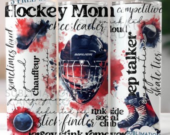 Envoltura para vaso de 20 oz de Hockey Mom, envoltura azul y roja para hockey de 20 oz, diseño de sublimación para vaso de hockey, descarga DIGITAL SOLAMENTE, mamá orgullosa del hockey