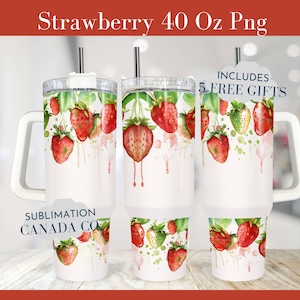 Personalizable Strawberry 40 Oz Tumbler Wrap, 40 Oz Wrap Strawberry Sublimation Tumbler Download PNG Instant DIGITAL ONLY Summer Fruit Wrap