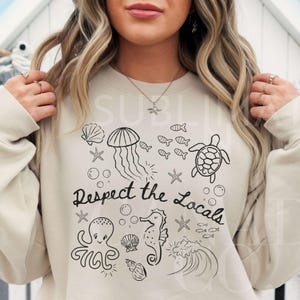 Doodle Design Respect the Locals Png Beach Life Svg Clipart Vacation Shirt Png Ocean Doodle Svg, Doodle Tropical Sea Life Design Download