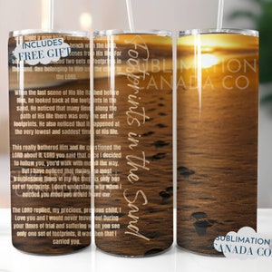Emballage pour gobelet chrétien Png 20 oz Empreintes de pas dans le sable Emballage pour gobelet en conception numérique uniquement